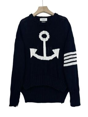 🚩steal Thom Browne Navy Anchor Knit Sweater - Men's